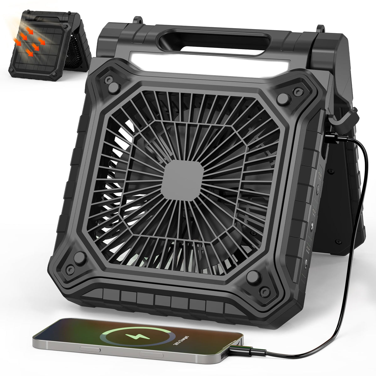 KITWLEMEN 10.2-inch fan front view showing powerful airflow for camping.