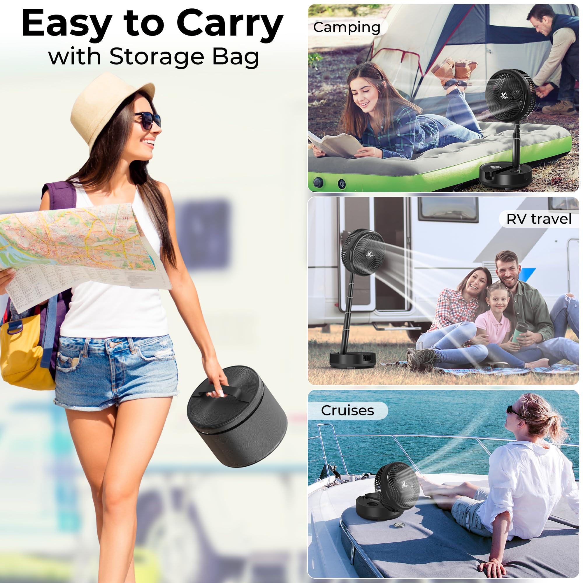 KITWLEMEN camp fan with light and timer enhances nighttime comfort outdoors
