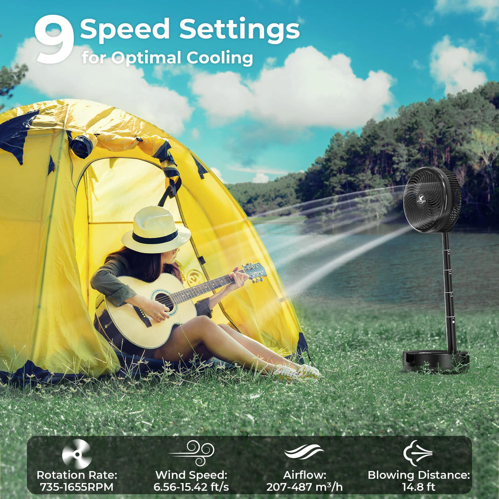 KITWLEMEN 9-speed camping fan allows precise breeze control on trips