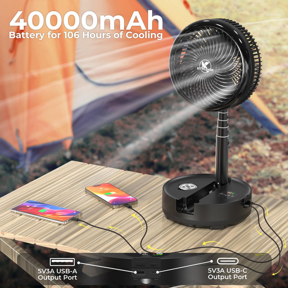 KITWLEMEN oscillating camping fan with wide coverage suitable for tents and RVs