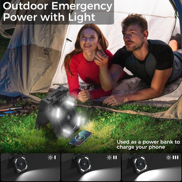 KITWLEMEN Solar Camping Fan 4-speed dial for adjustable airflow.