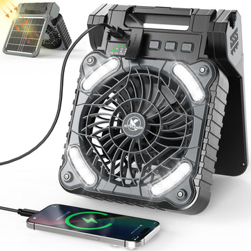 KITWLEMEN Solar Camping Fan folded-compact for easy backpacking cooling.