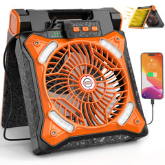 Kitwlemen upgraded solar camping fan folded for easy transport.