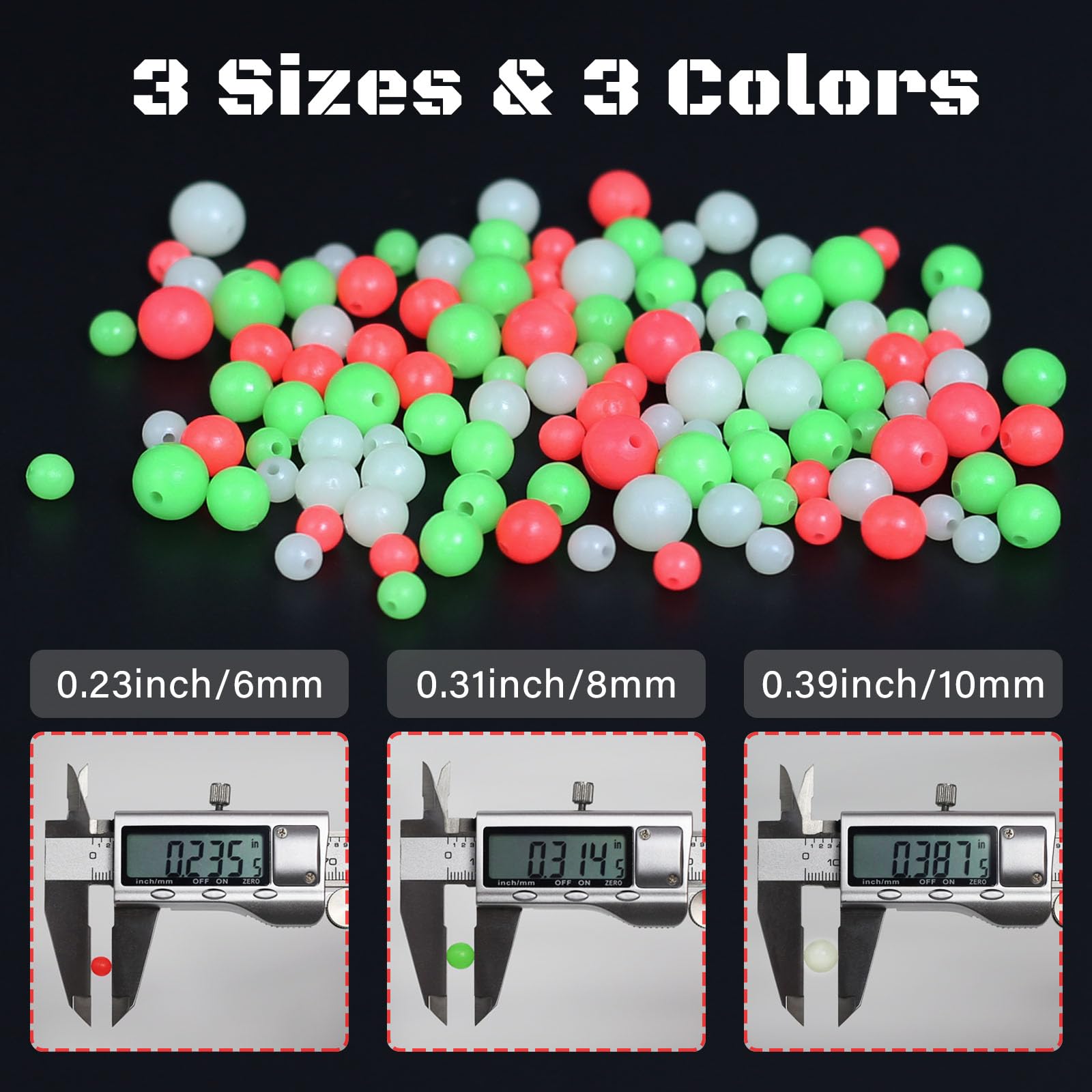 KJEIM 8mm glow beads pack in red, green, and light white