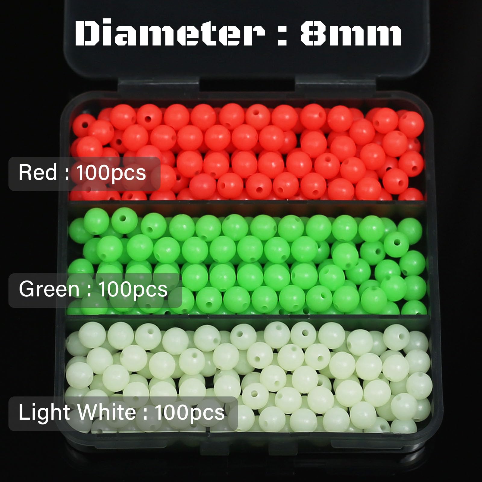 Glow beads used for night fishing on a rig