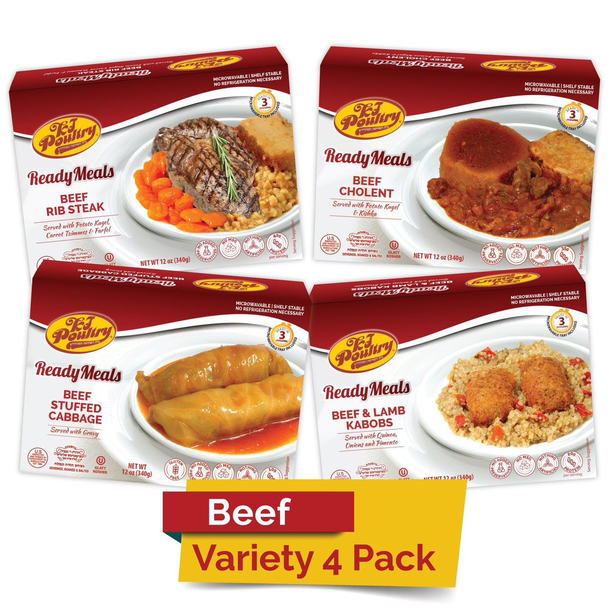 KJ Poultry beef variety 4-pack box ready for travel
