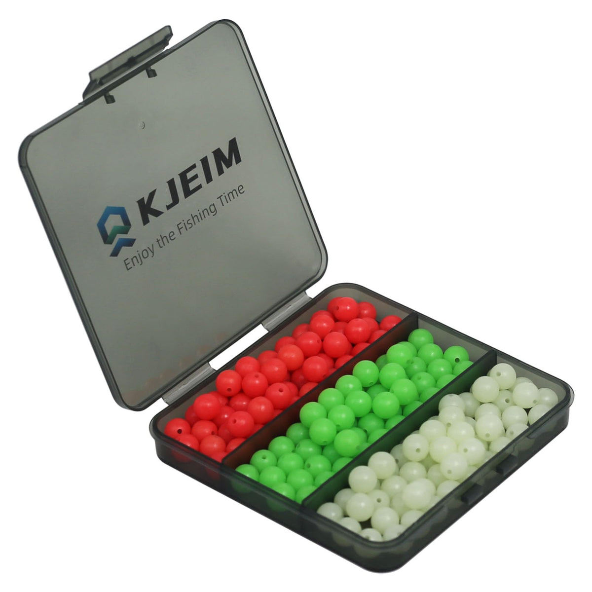 KJEIM glow-in-the-dark fishing beads 6mm set in red, green, and white