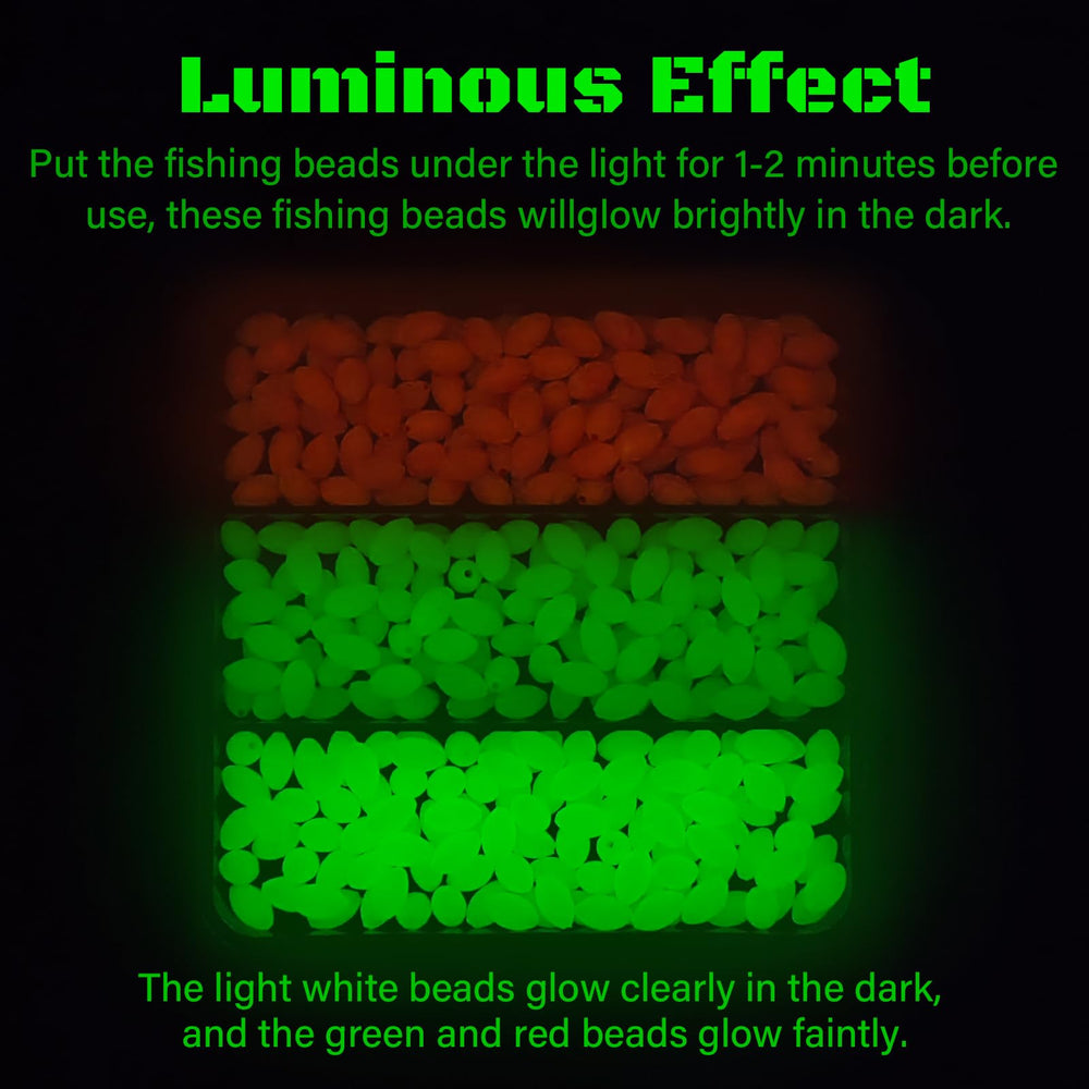 KJEIM Glow Fishing Beads 6x10mm set in red, green, and white