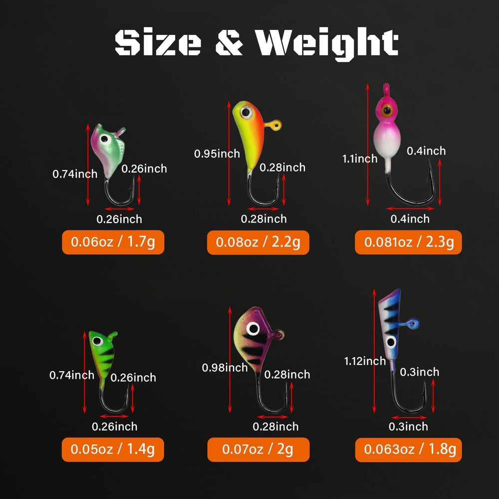 Assorted shapes and colors of KJEIM ice fishing jig heads