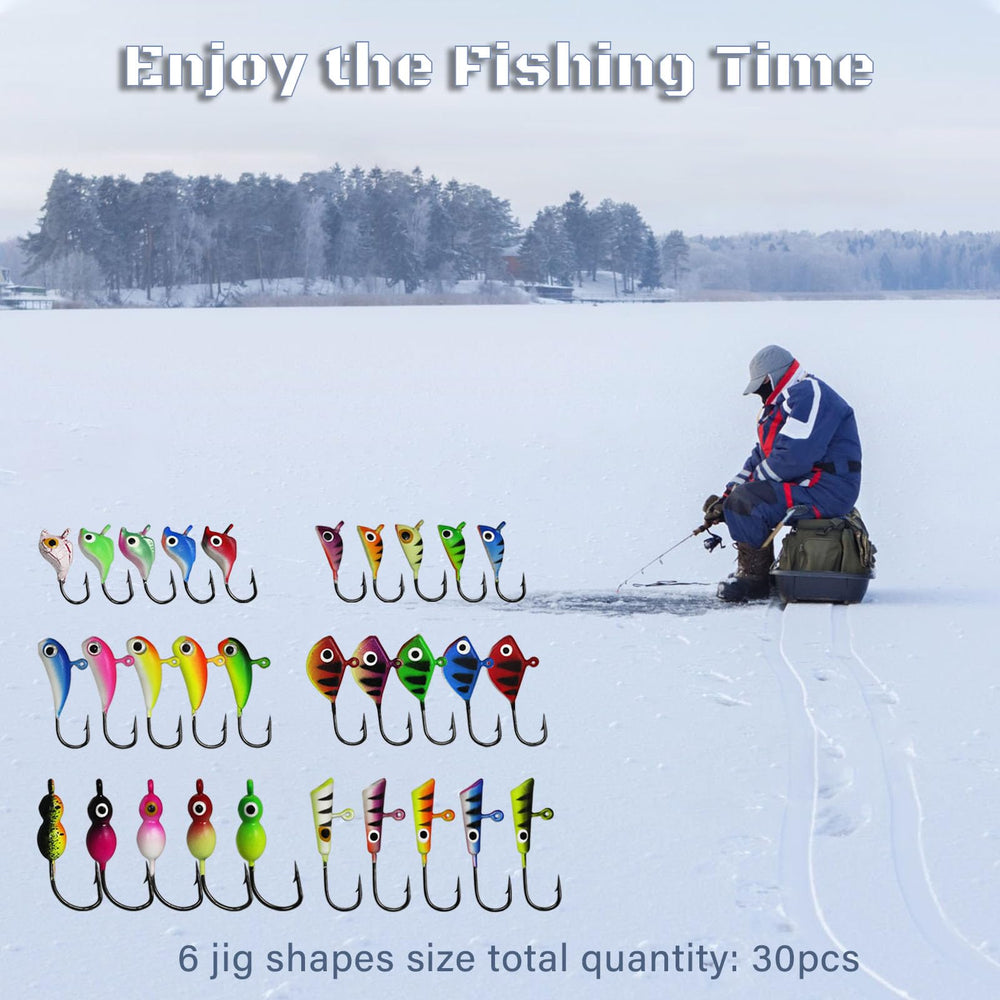 Six shapes of glow-in-the-dark ice fishing jigs