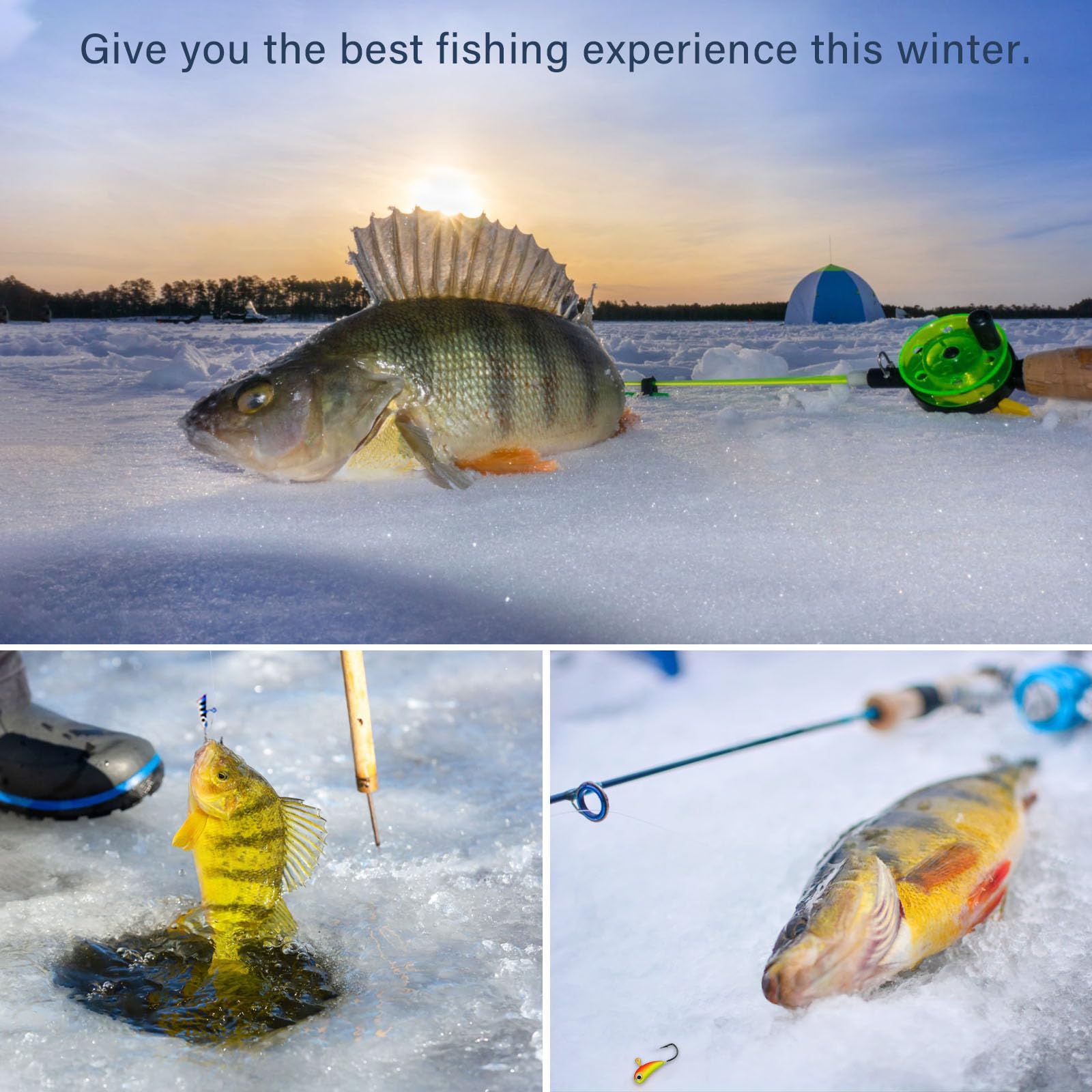 Box of 30 KJEIM ice fishing jigs ready for use