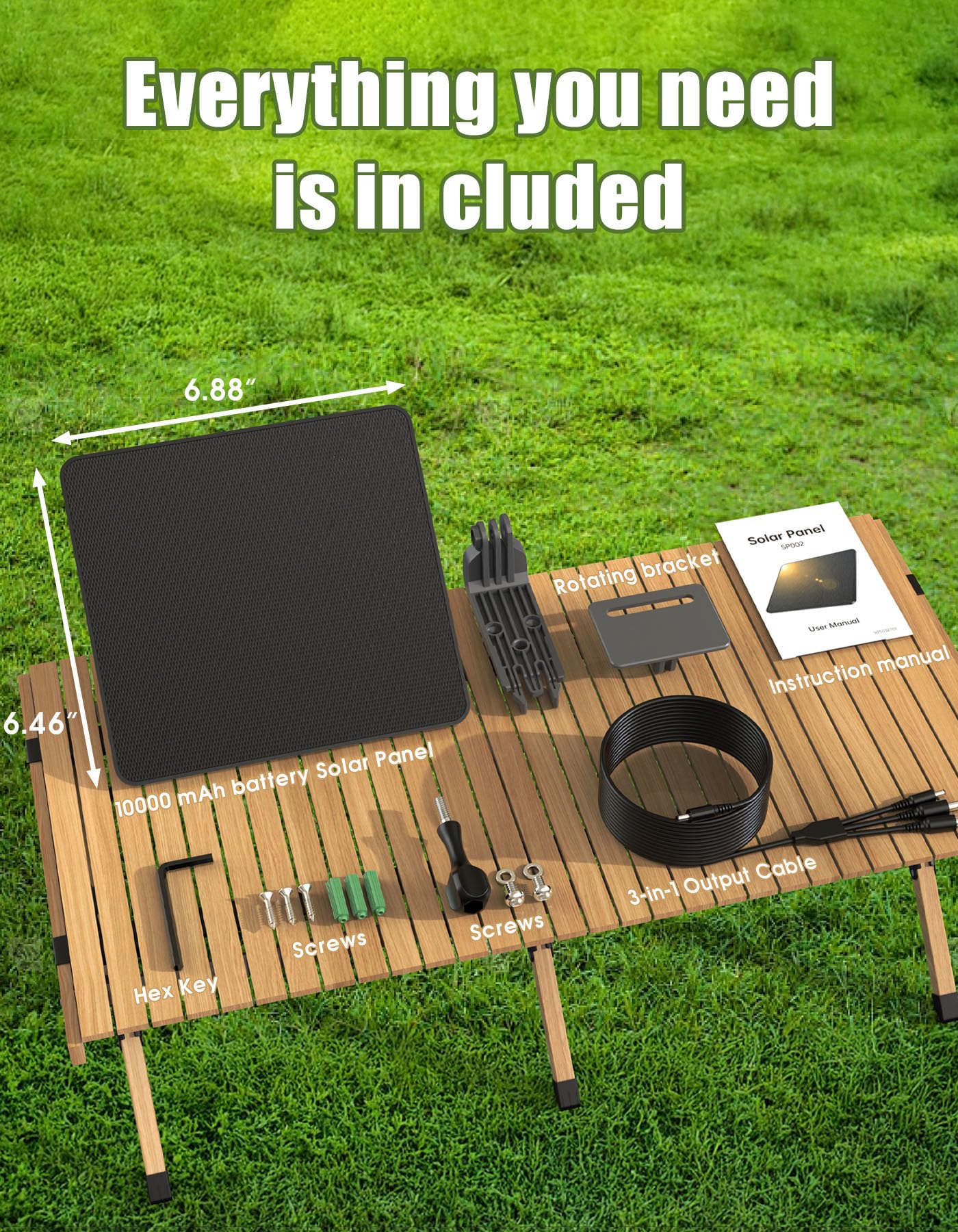 KJK 6W panel comes with bracket and cables for quick outdoor setup.
