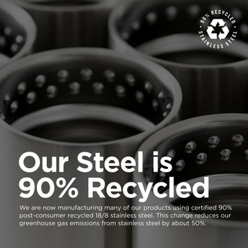 Klean Kanteen 90% recycled steel cup set for durable, eco-friendly reuse.
