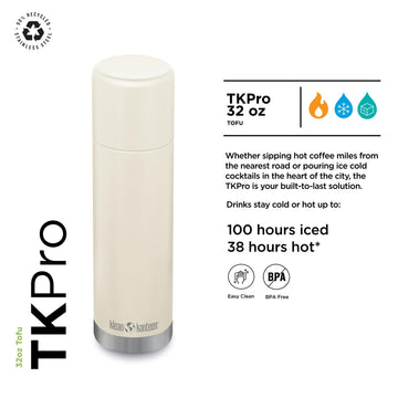 Klean Kanteen TKPro in side-angle view highlights leak-proof construction.