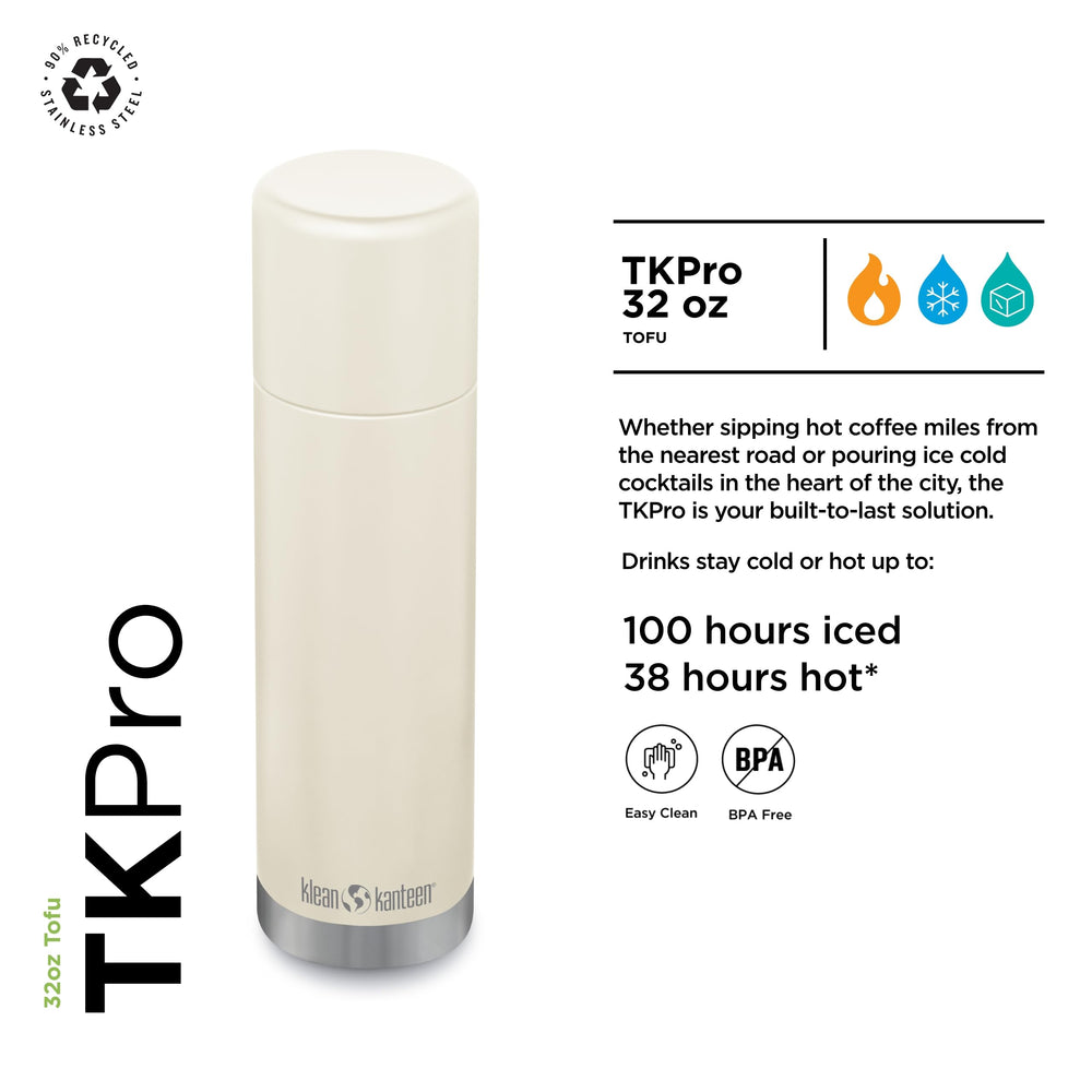 Klean Kanteen TKPro in side-angle view highlights leak-proof construction.