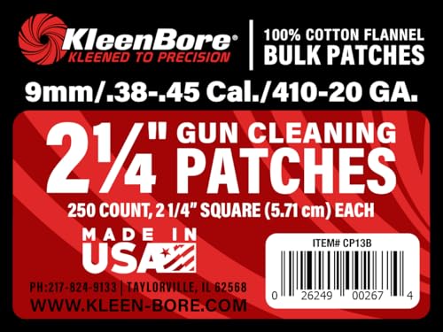 Close-up of 100% cotton flannel patches for bore cleaning