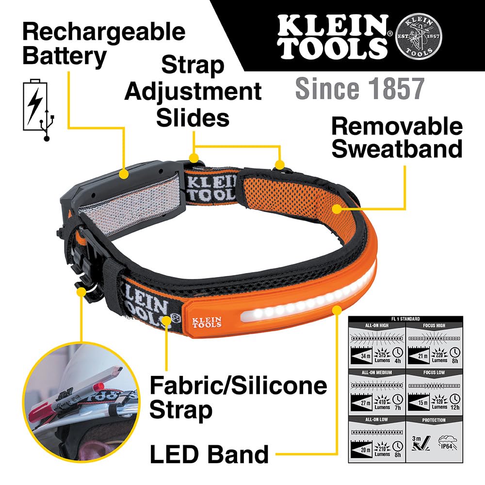 Klein Tools 56308 headlamp USB-C rechargeable for fast power on the go.