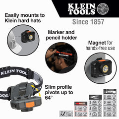 Klein Tools 56414 headlamp 500 lm floodlight for wide-area visibility.