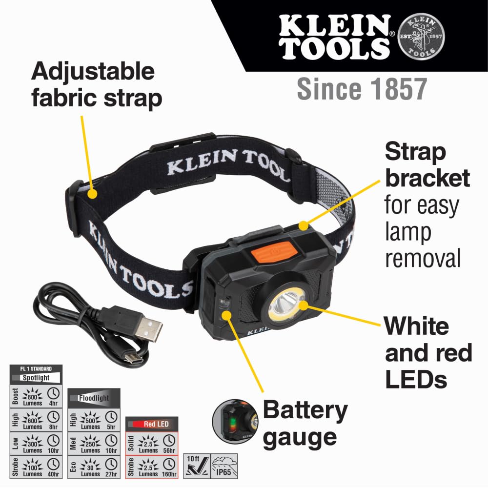Klein Tools 56414 headlamp 64-degree pivot for flexible lighting angles.
