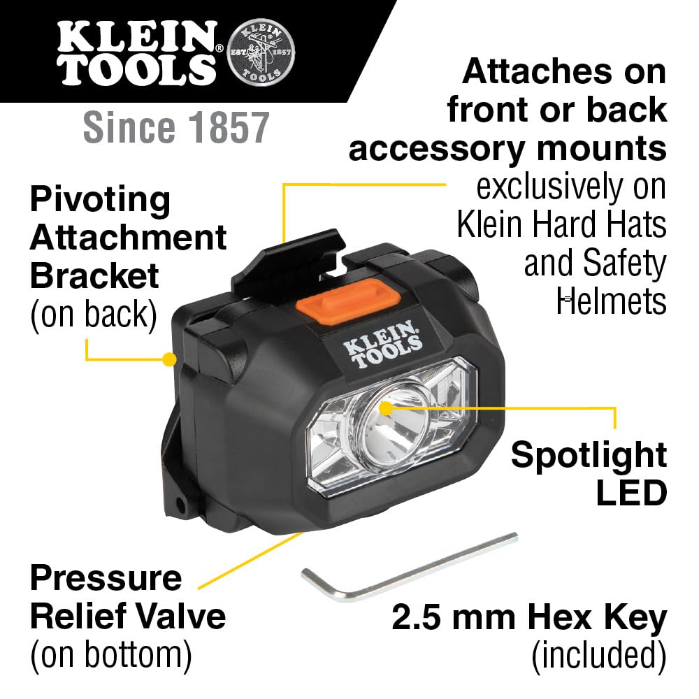 Klein Tools 60156 headlamp back-mount mounted on safety helmet