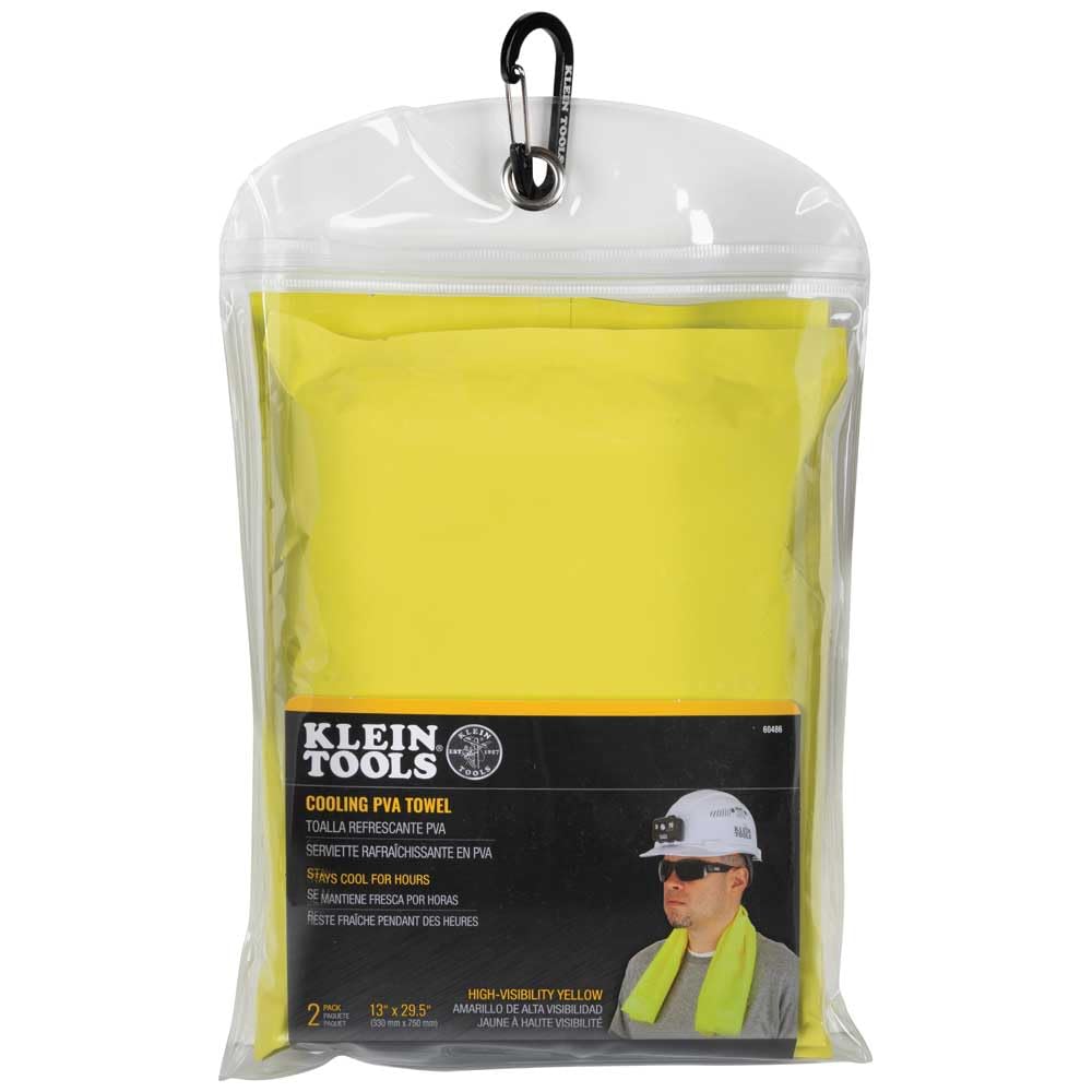Klein Tools cooling towel dimensions 13 x 29.5 inches for versatile placement.