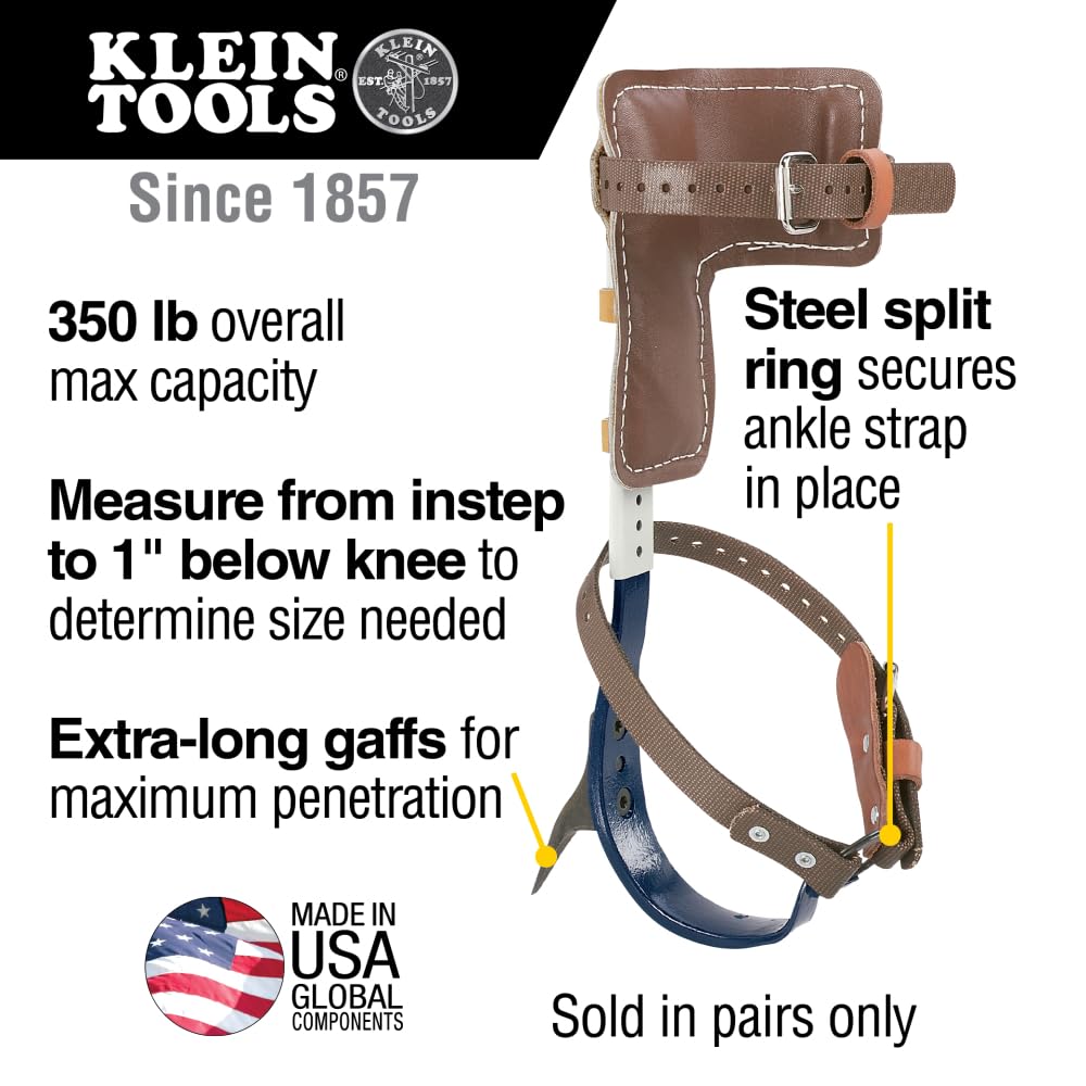 Klein Tools CN1907ARL leg irons with secure sleeve connection for a precise fit.