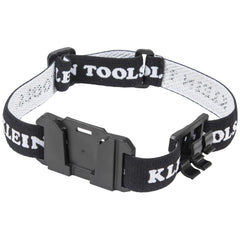 Klein Tools headlamp bracket closeup showing secure mounting for reliable hands-free lighting.