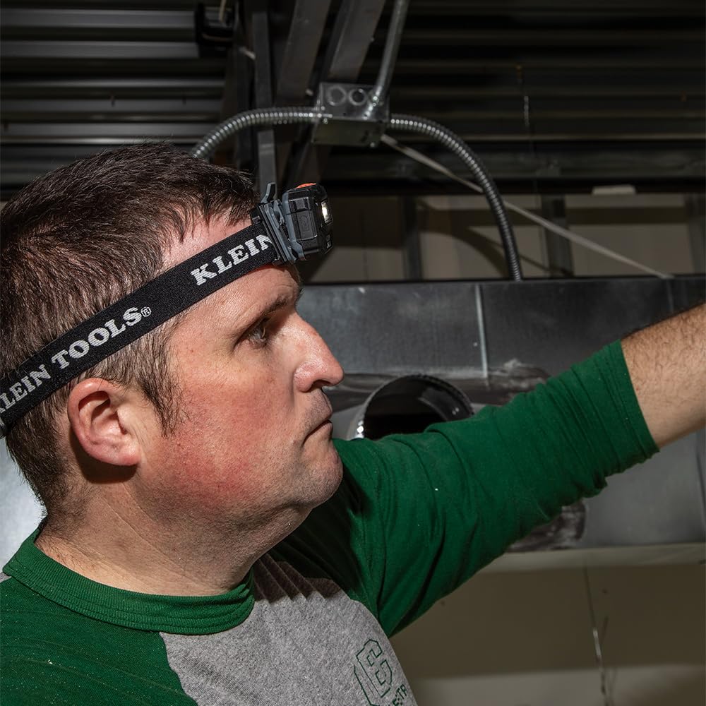 Klein Tools strap adjustment feature shown for secure fit on any headlamp.