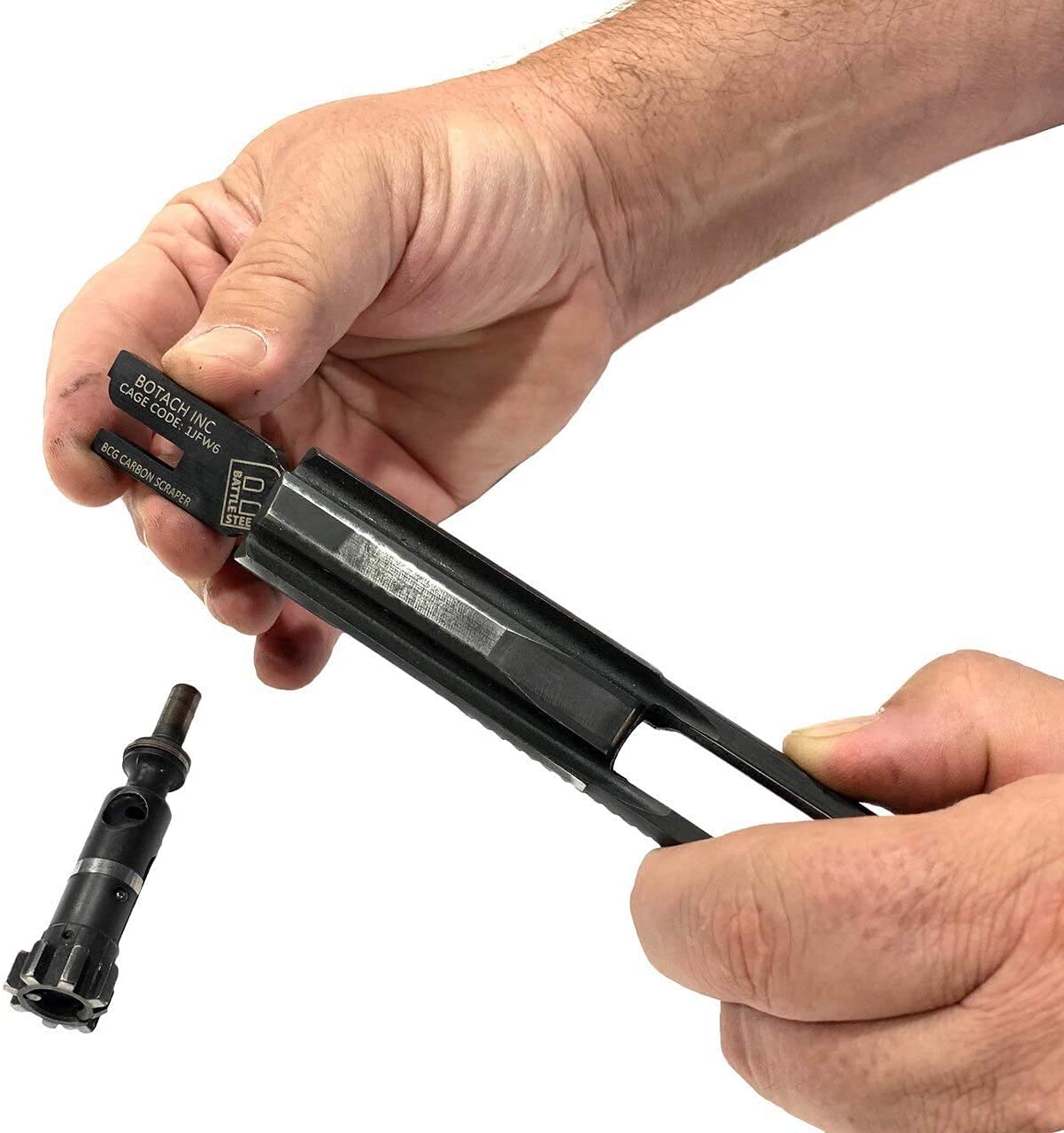 Compact carbon removal tool fitting a range bag or buttstock storage