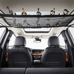 Double-layer ceiling storage holding up to 5 fishing rods.