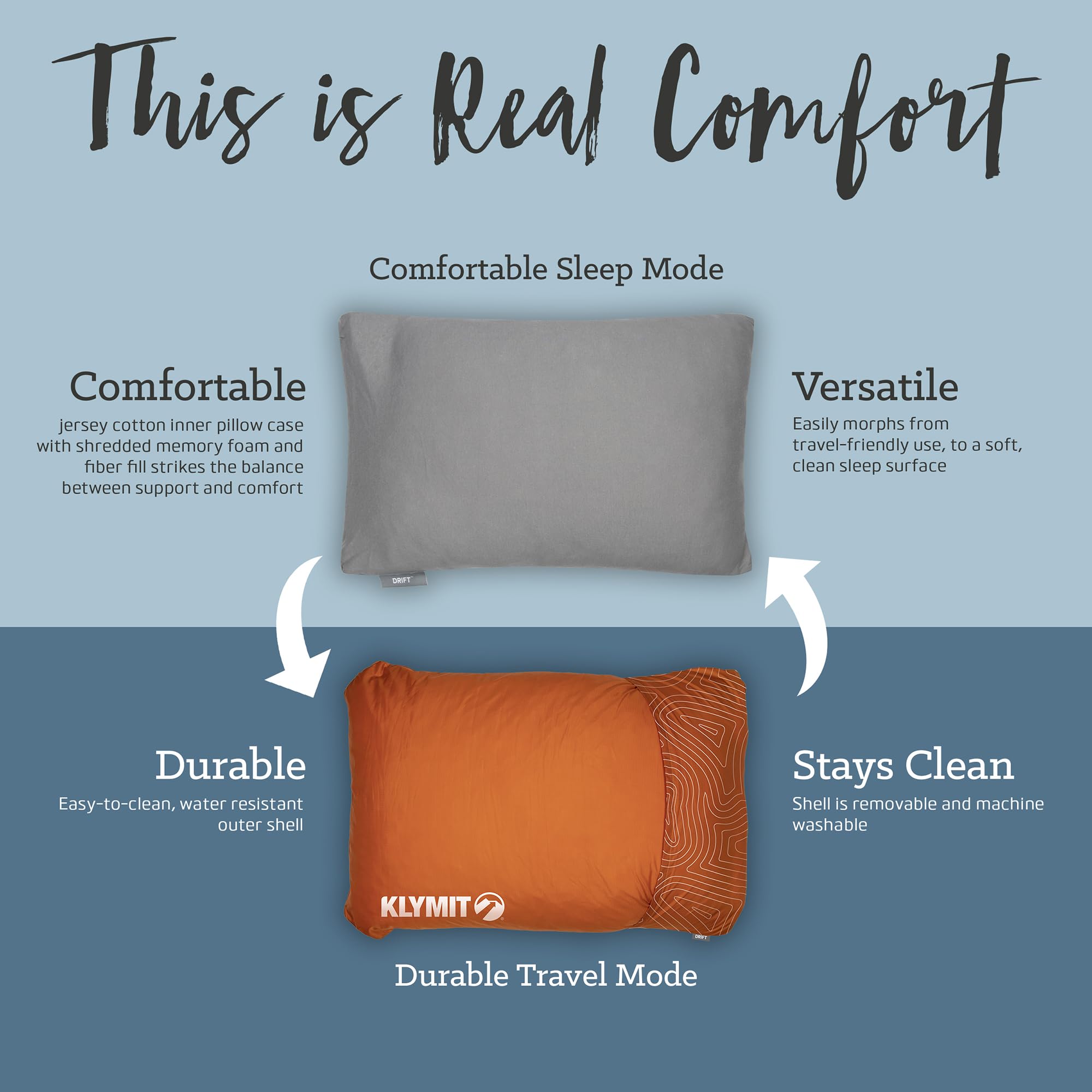 Klymit Drift shredded memory foam fill adapts for personalized softness.