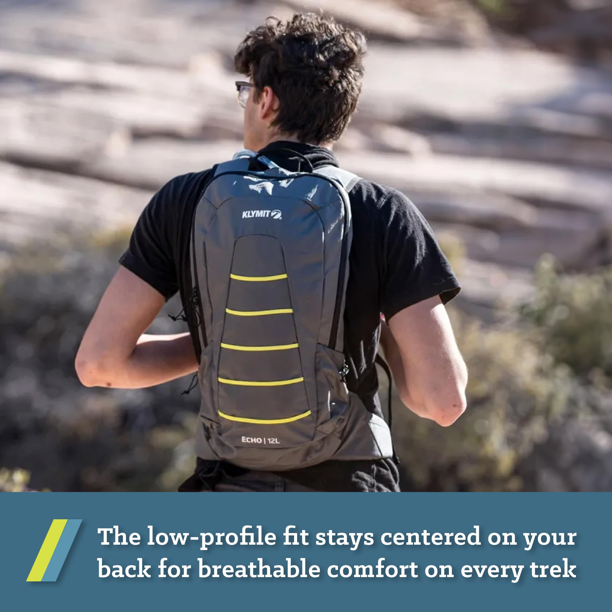 Klymit Echo 12L hydration pack back panel with breathable comfort.