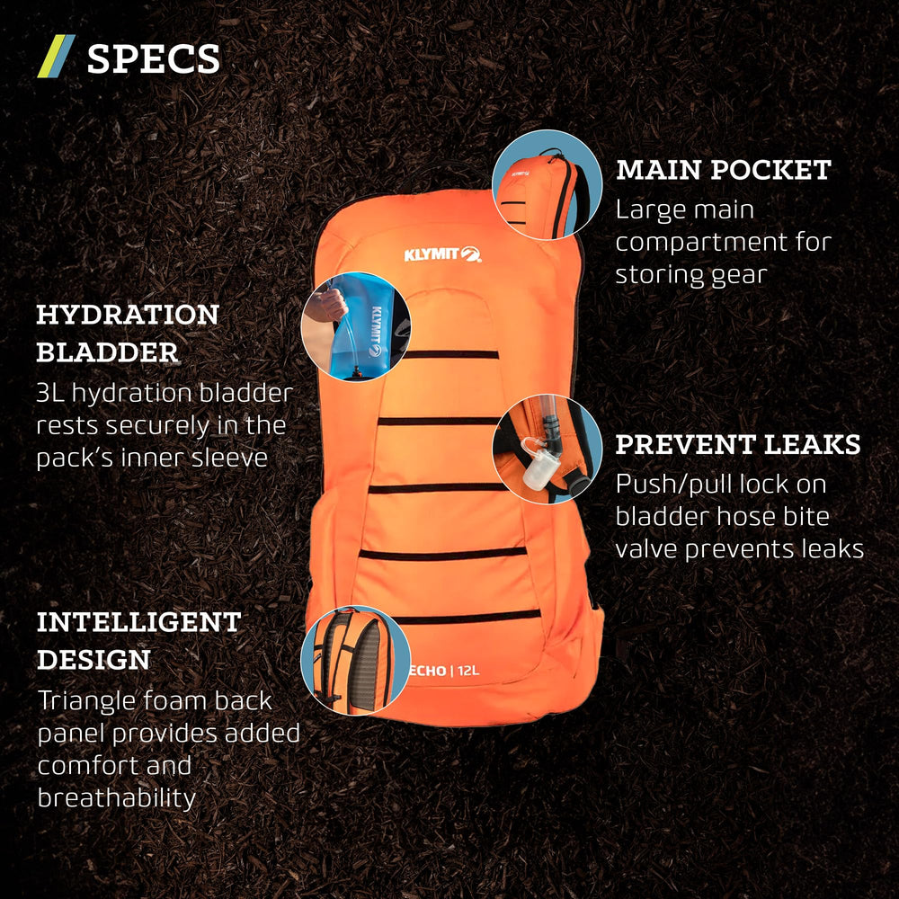 KLYMIT Echo 12L back view highlighting breathable triangle foam back panel