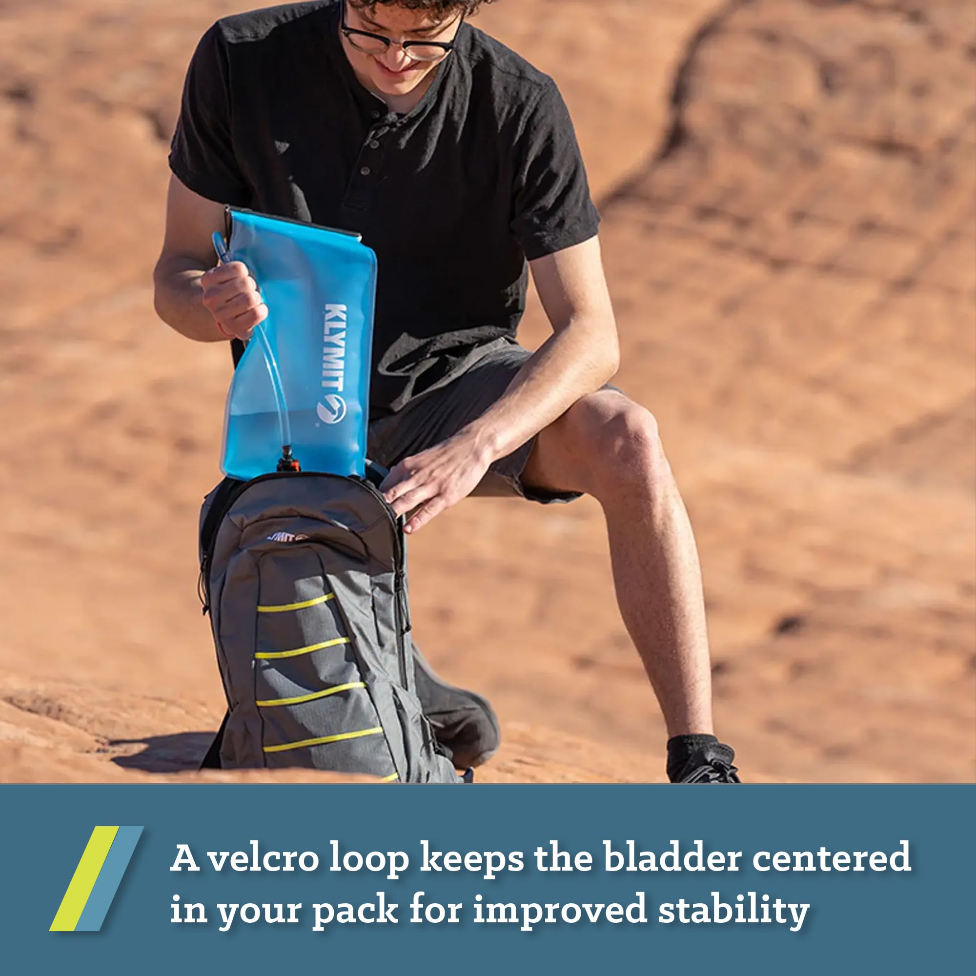 Klymit Echo 12L hydration pack reservoir sleeve, hydration-ready design.