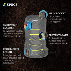 Klymit Echo 12L hydration pack side view for versatile on-the-go use.