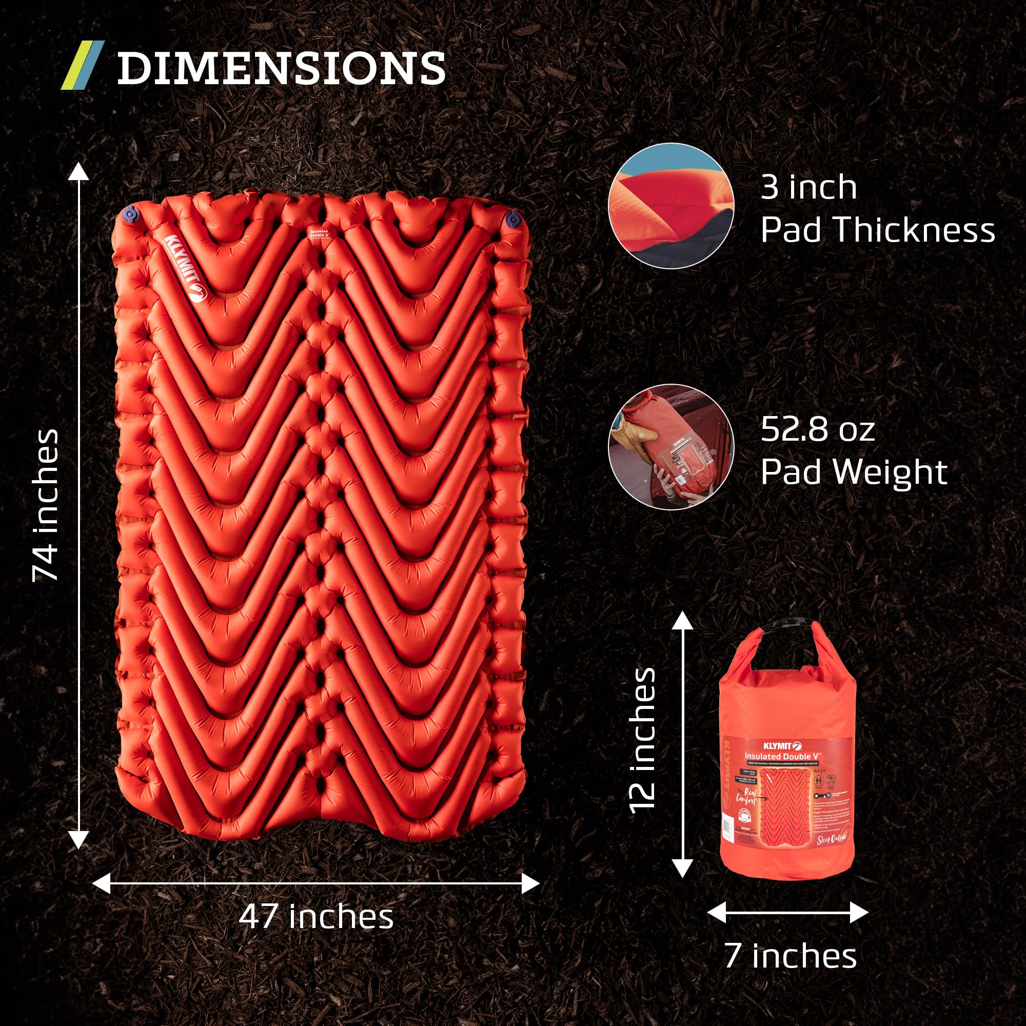 KLYMIT Insulated Double V side view shows dual chambers and comfort.