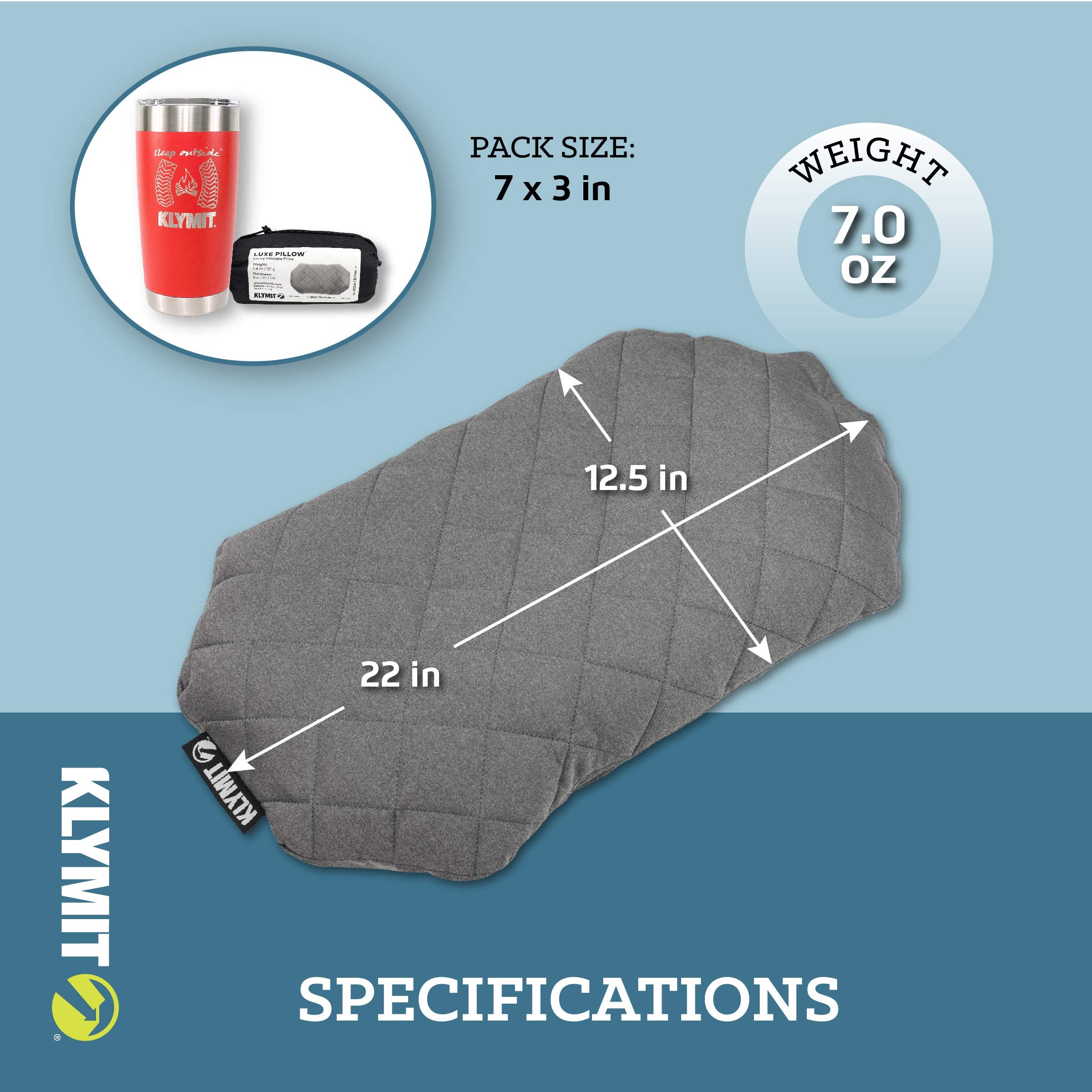 Klymit Luxe Travel Pillow packed into its compact bag for backpacking