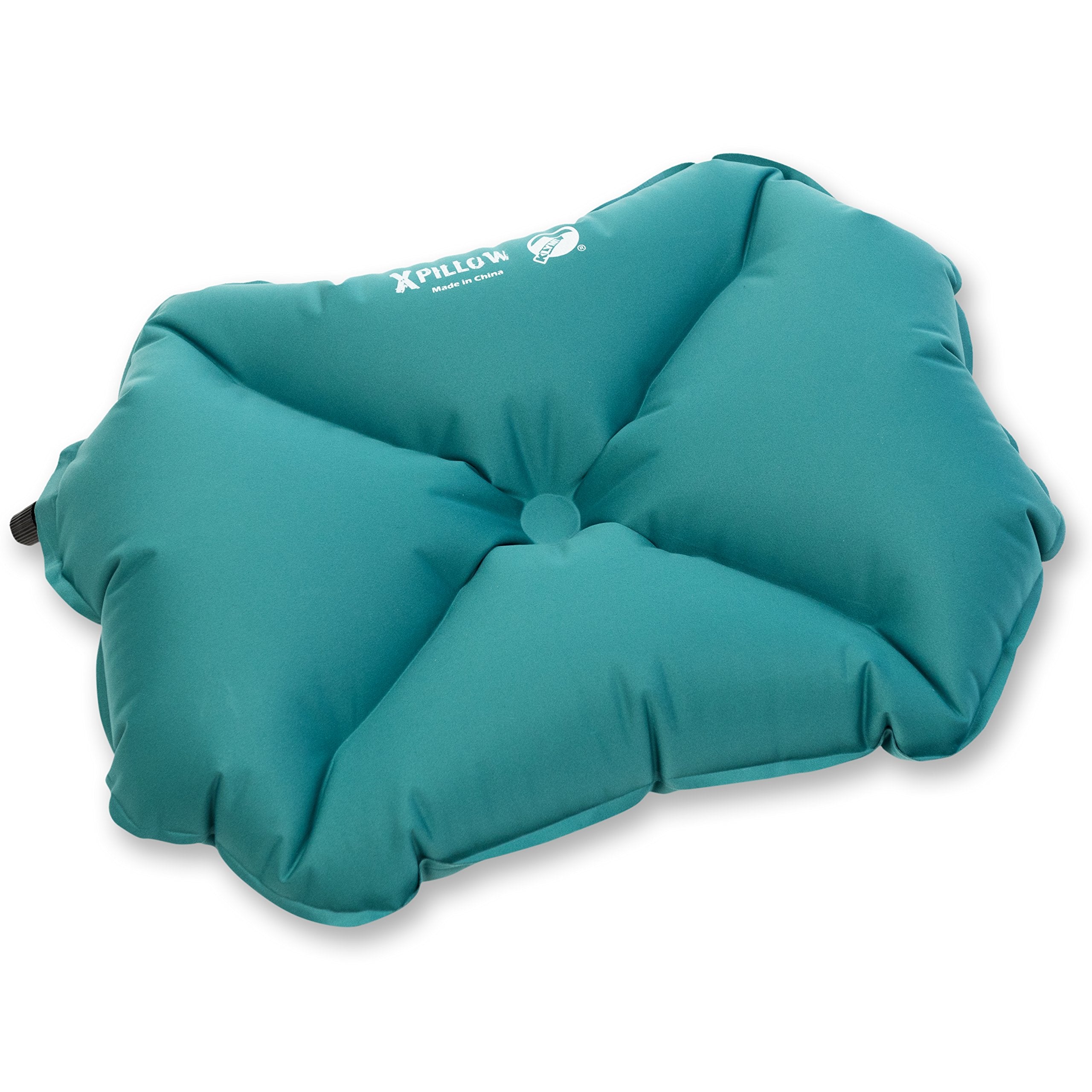 Klymit Pillow X teal outdoors, ideal for camping and hammock lounging.