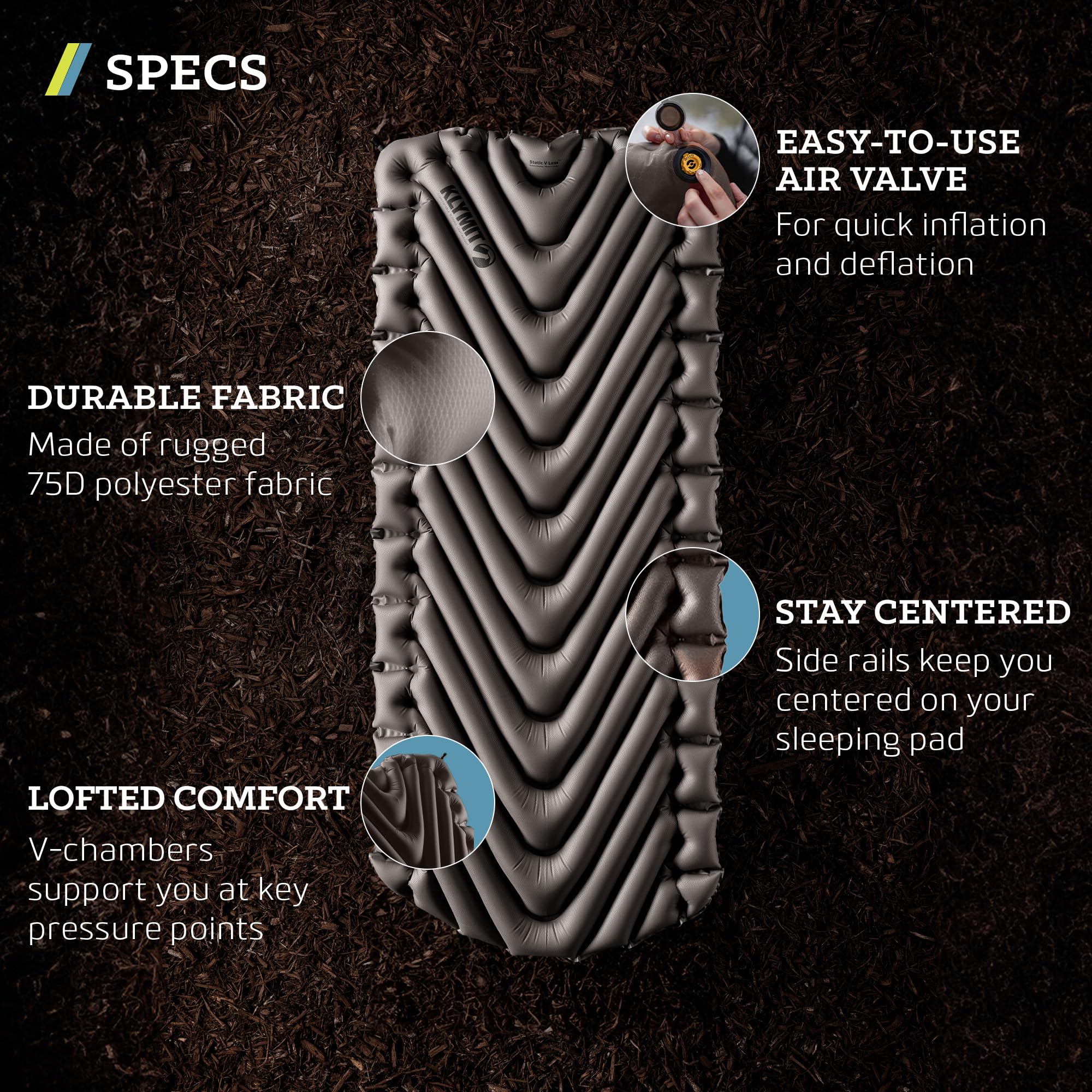 Klymit Static V Luxe side sleeping cradle supports better alignment.