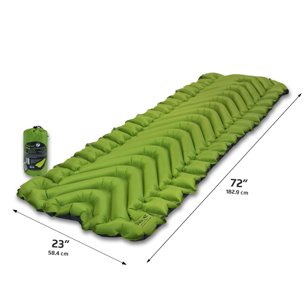 Klymit V2 V-Chamber design closeup showing body-conforming support for outdoor sleep