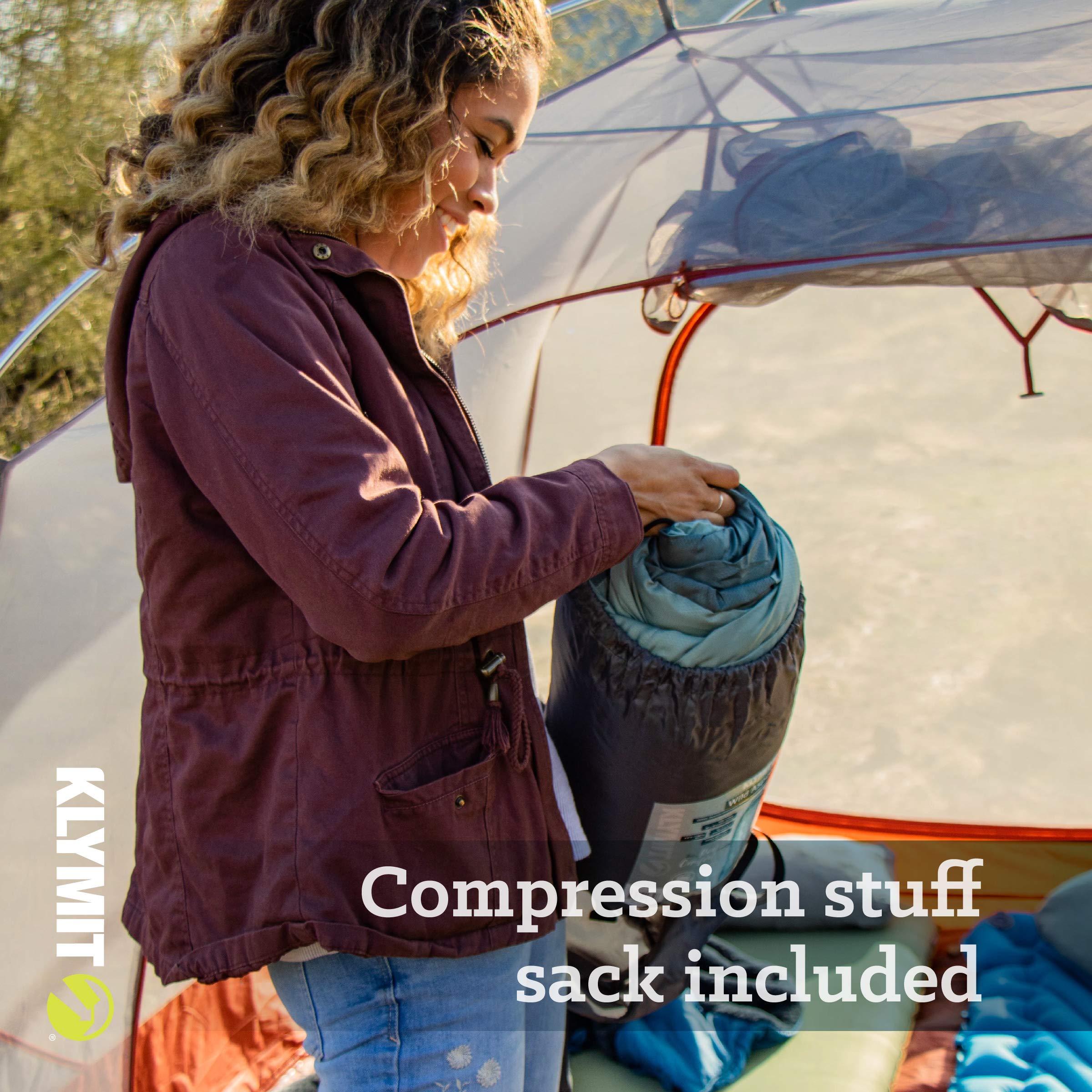 Klymit Wild Aspen compression stuff sack enables compact packing.