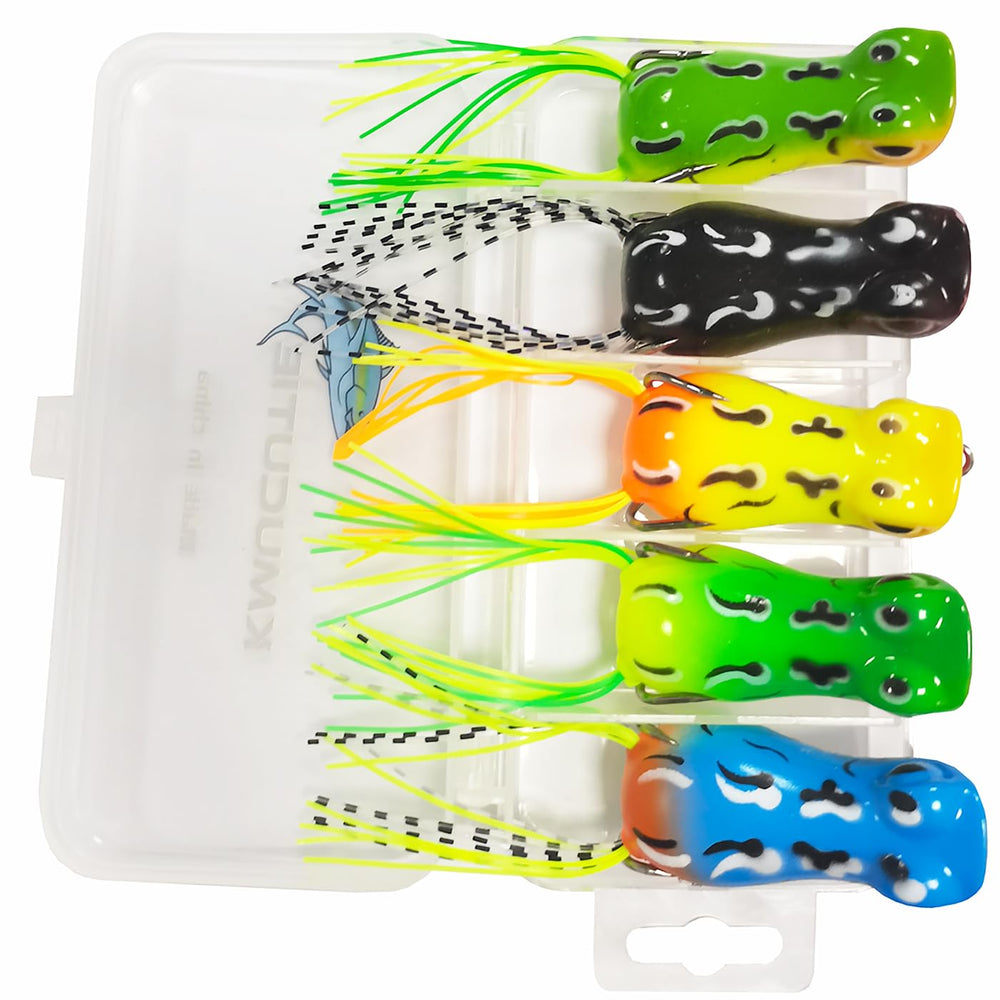 Kmucutie 5 Pcs Topwater Frog Lures Set in box – 5 cm soft baits