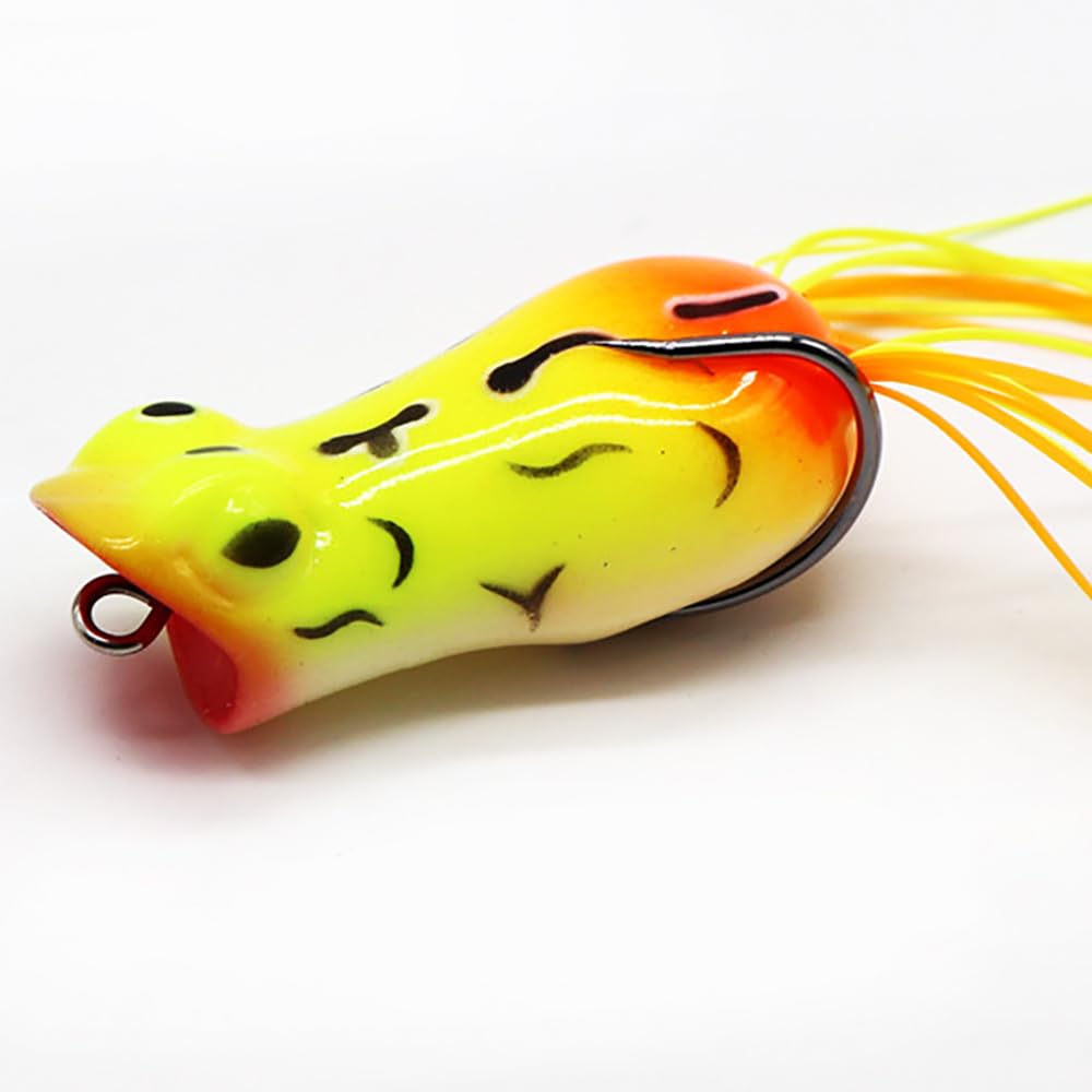 Barbed carbon steel hooks on Kmucutie frog lures