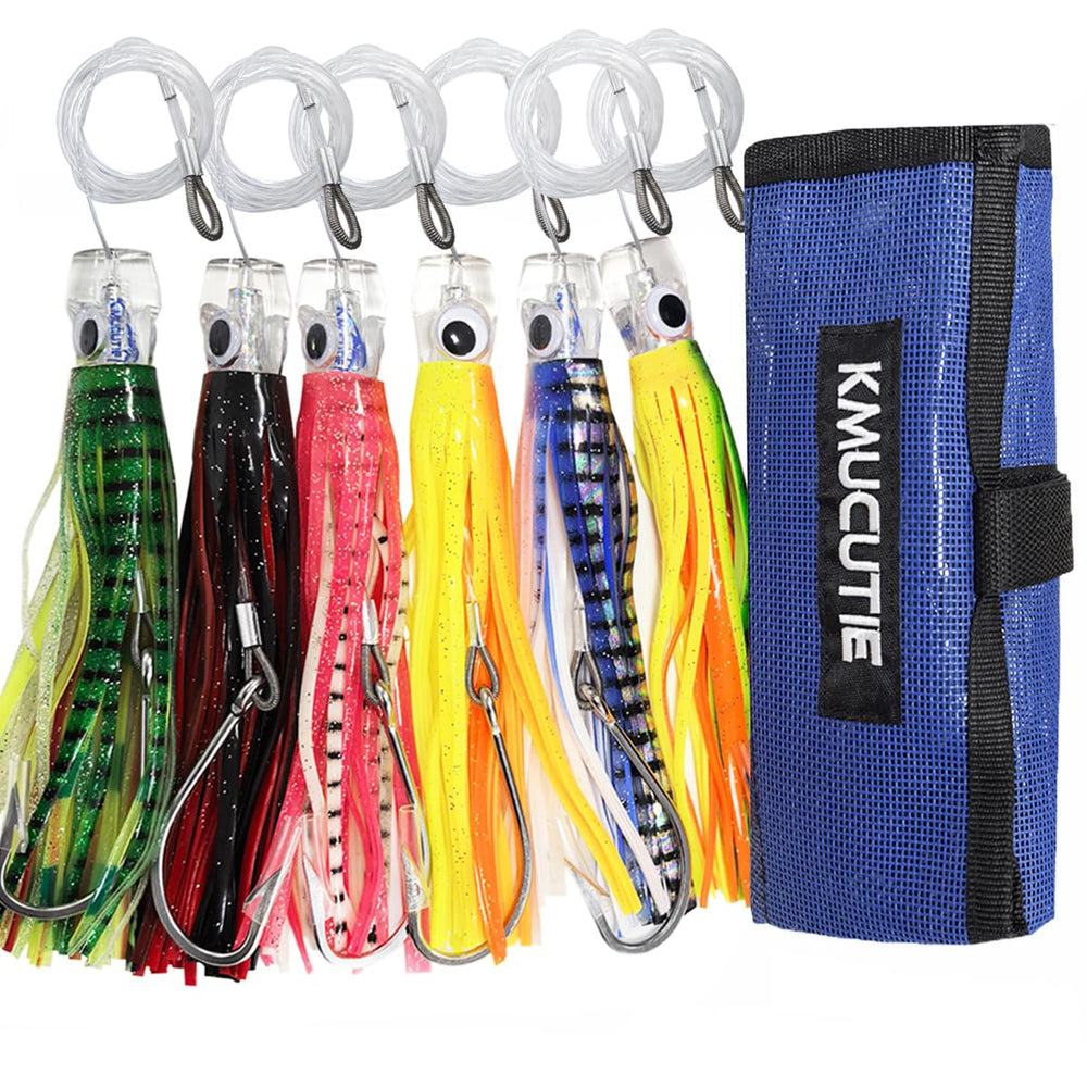 Kmucutie set of six 6.5 inch trolling lures with mixed colors in display pose