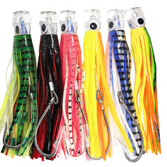 Acrylic head lure with PVC skirts for deep sea trolling