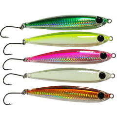 Close-up of Kmucutie epoxy resin jig lure - glossy finish, mixed color A
