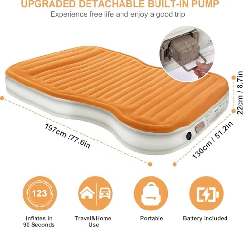 KMZ SUV air mattress thick 9-inch profile supports comfortable overnight sleep.