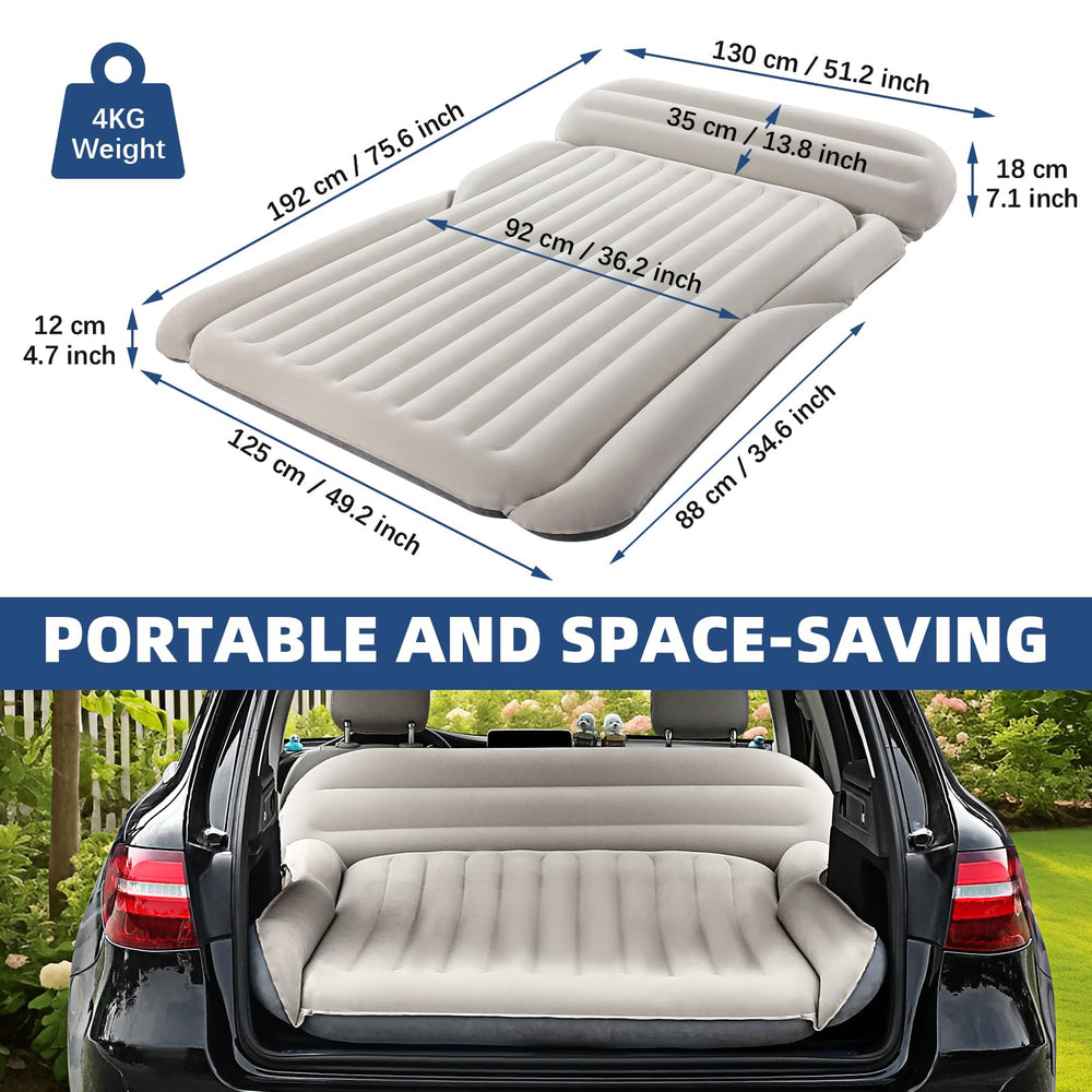 KMZ SUV air mattress flocking closeup highlights soft plush texture on both sides.