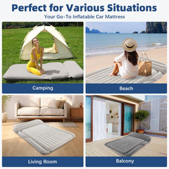 KMZ SUV air mattress in-car fit demonstrates portable sleeping option for journeys.