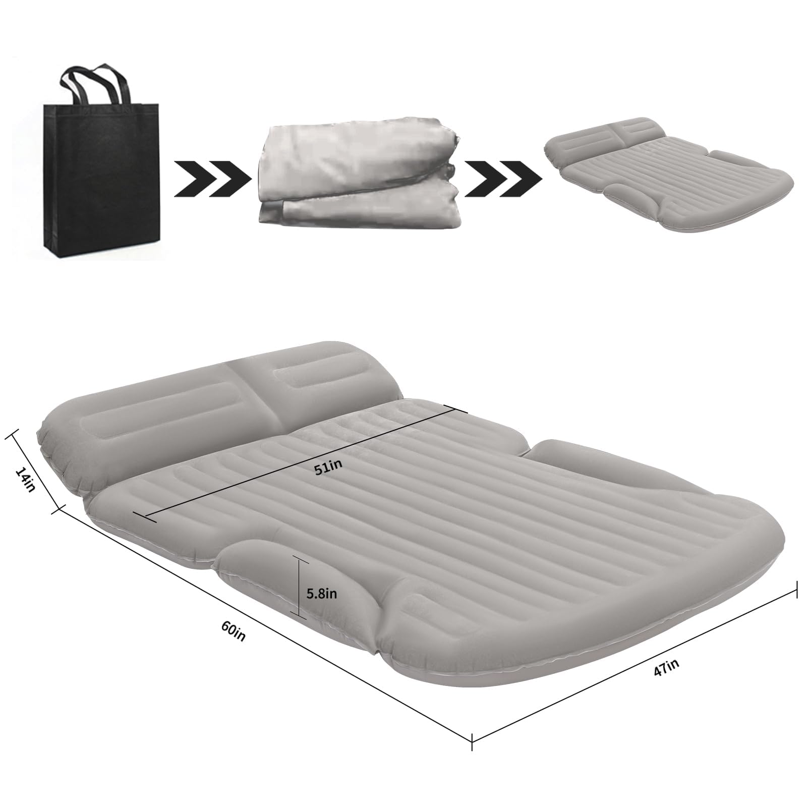 KMZ SUV Air Mattress inflating with pump using cigarette-lighter for on-the-go setup.